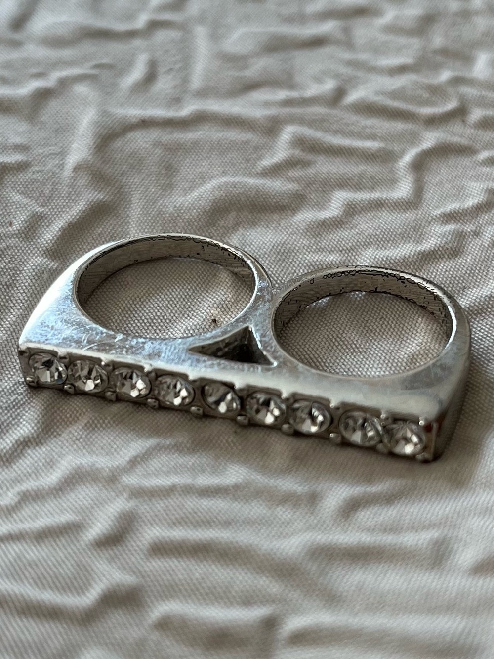 Crystal-Embellished Double Finger Ring